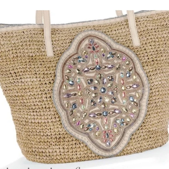 Brighton Heritage Embellished Tan Woven Tote Bag